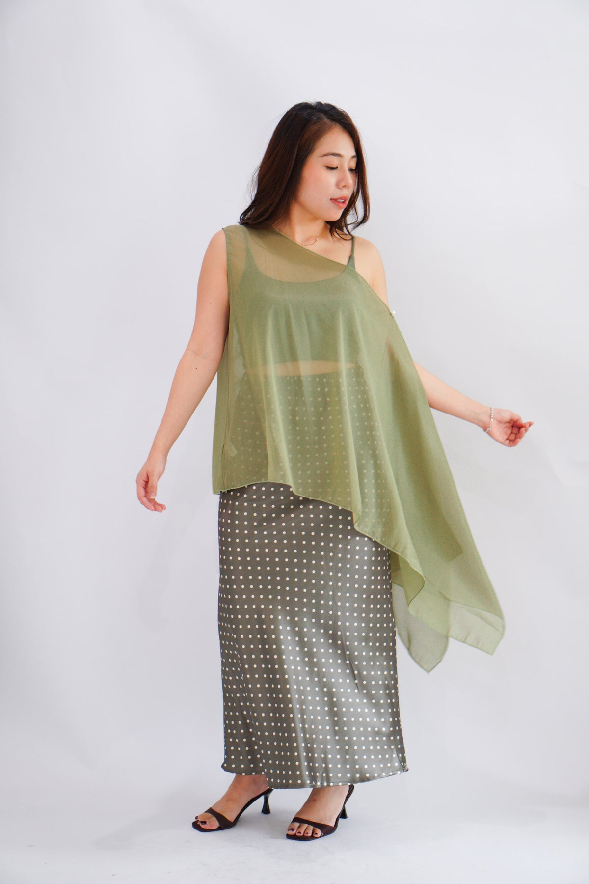 Sylvara Sheer Cover Up Toga Top in Green