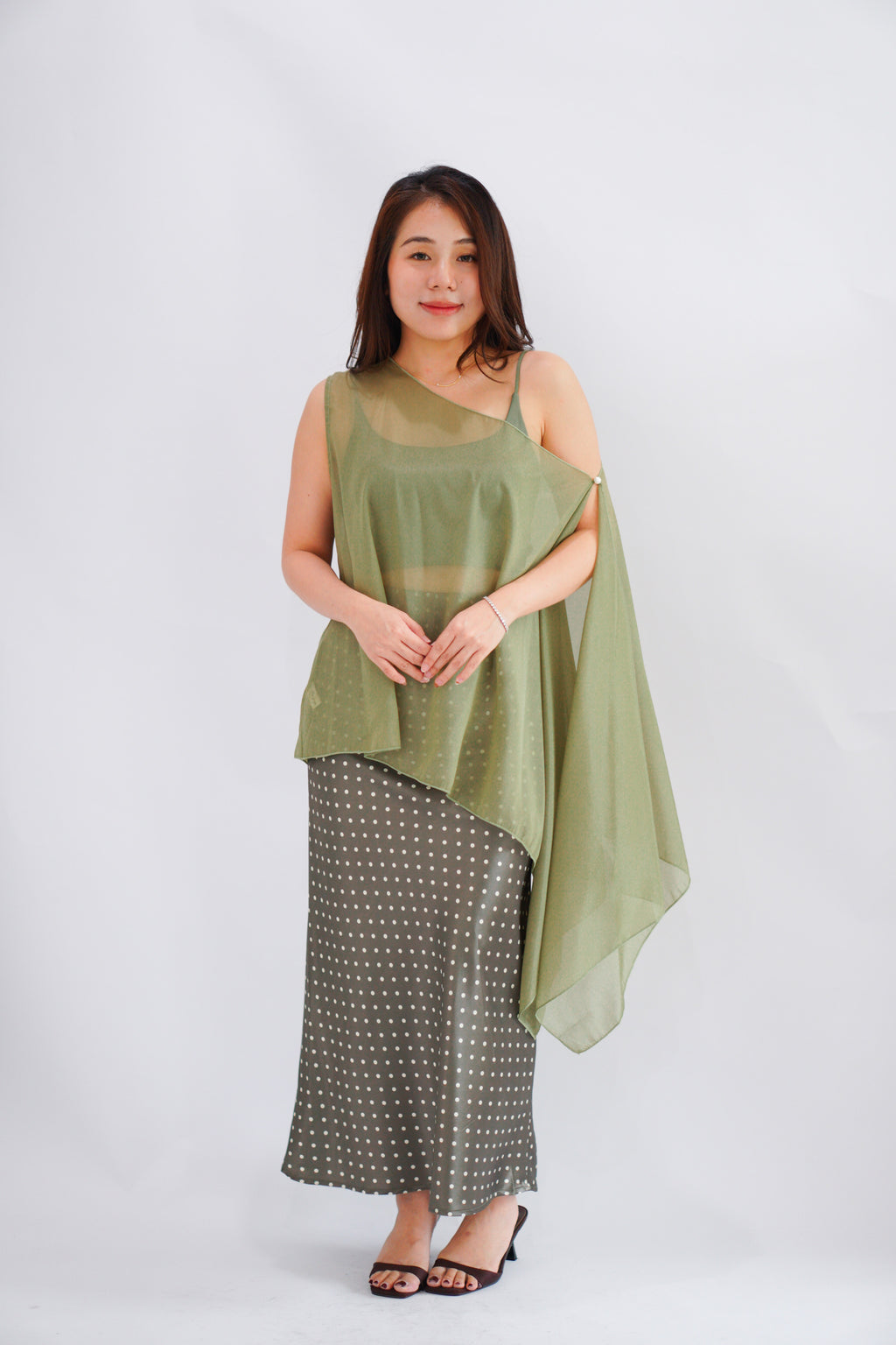 Sylvara Sheer Cover Up Toga Top in Green