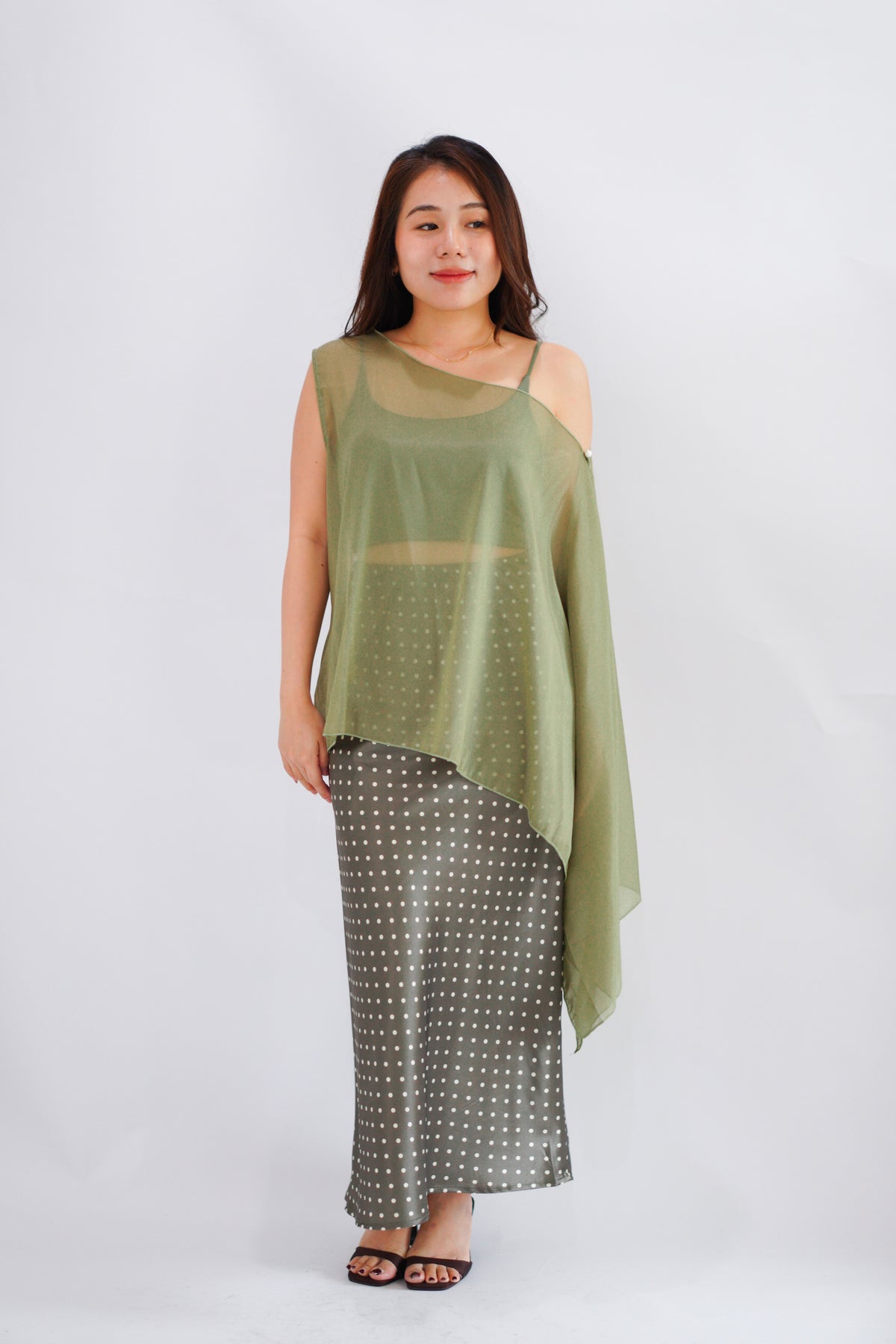 Sylvara Sheer Cover Up Toga Top in Green