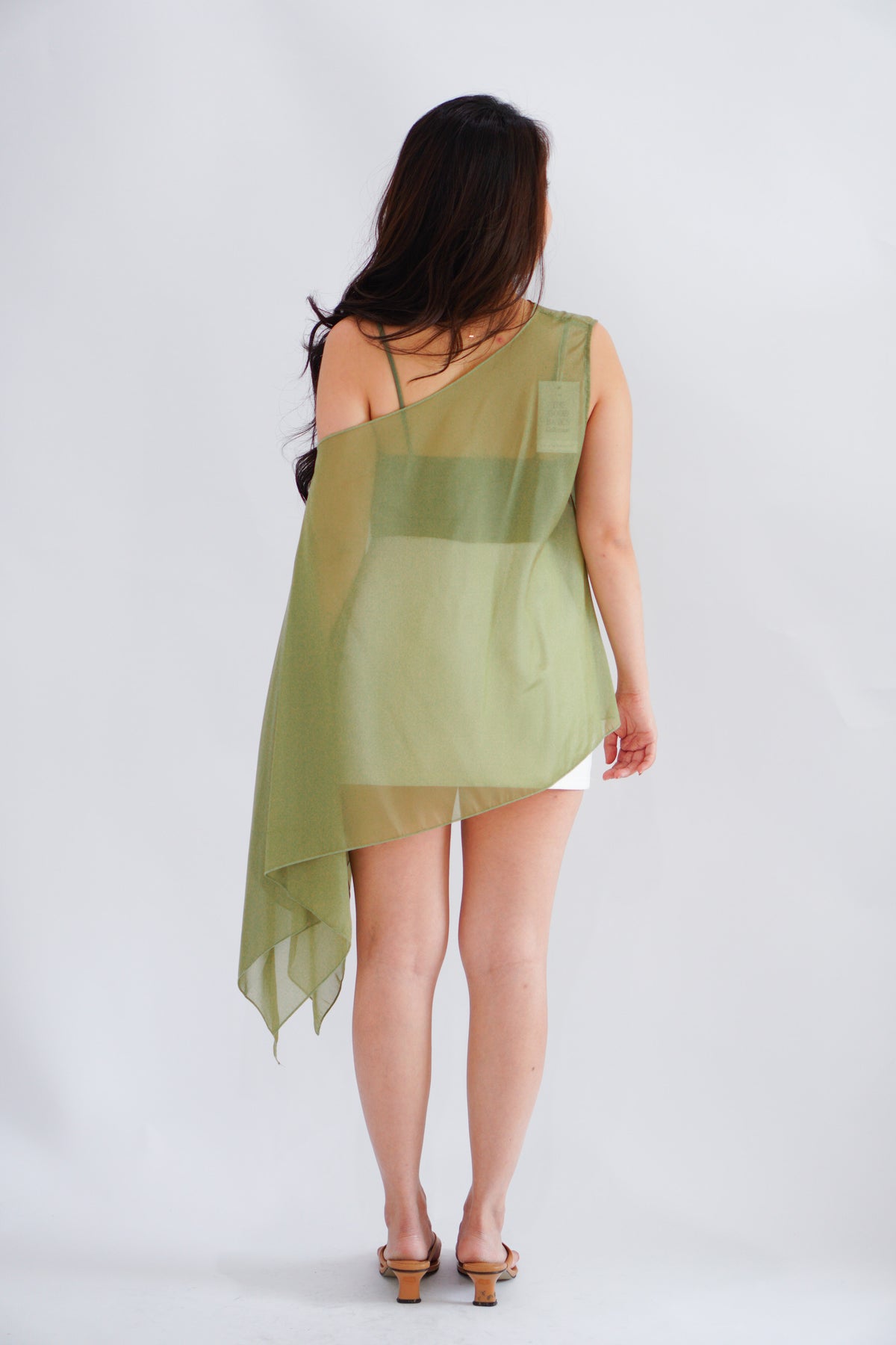 Sylvara Sheer Cover Up Toga Top in Green