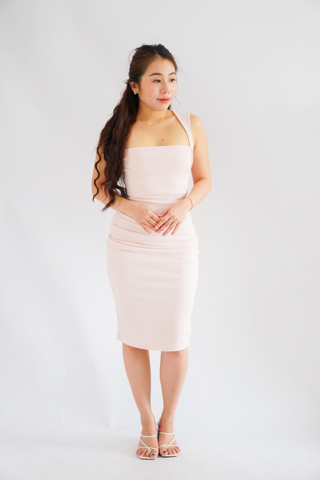 (BACKORDER) Charlotte Halter Ruched Bodycon Dress in Light Pink