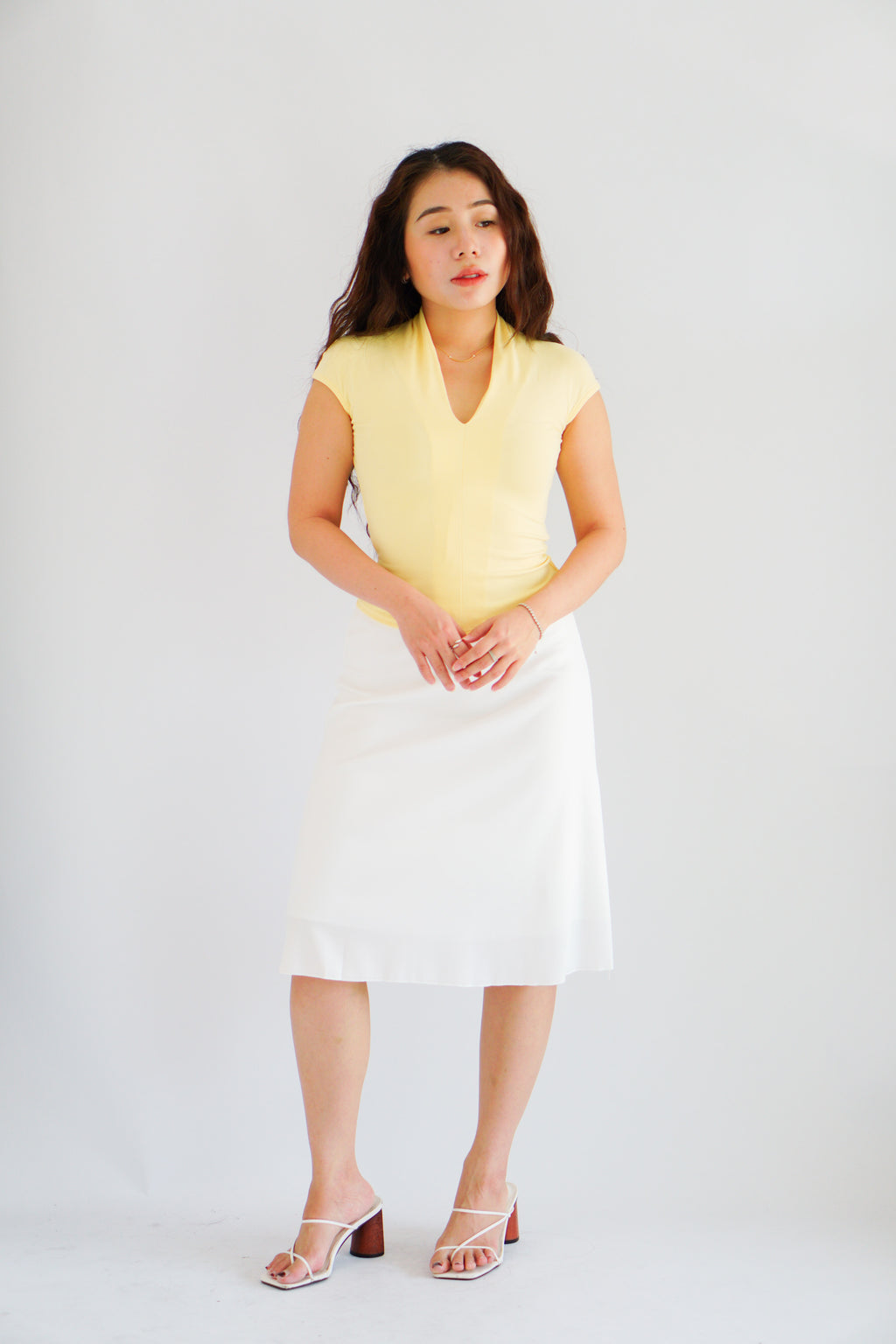 Rilo Bodycon V Neck Top in Yellow