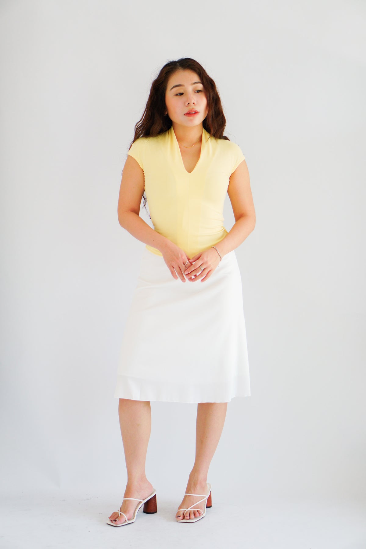 Rilo Bodycon V Neck Top in Yellow