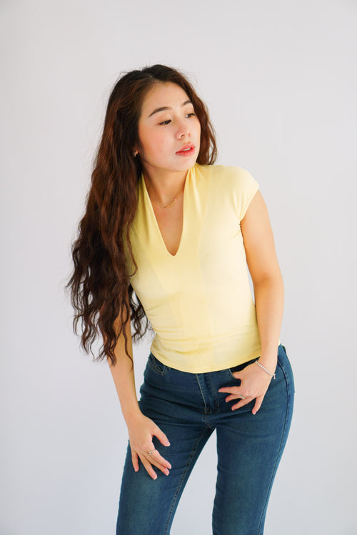 Rilo Bodycon V Neck Top in Yellow