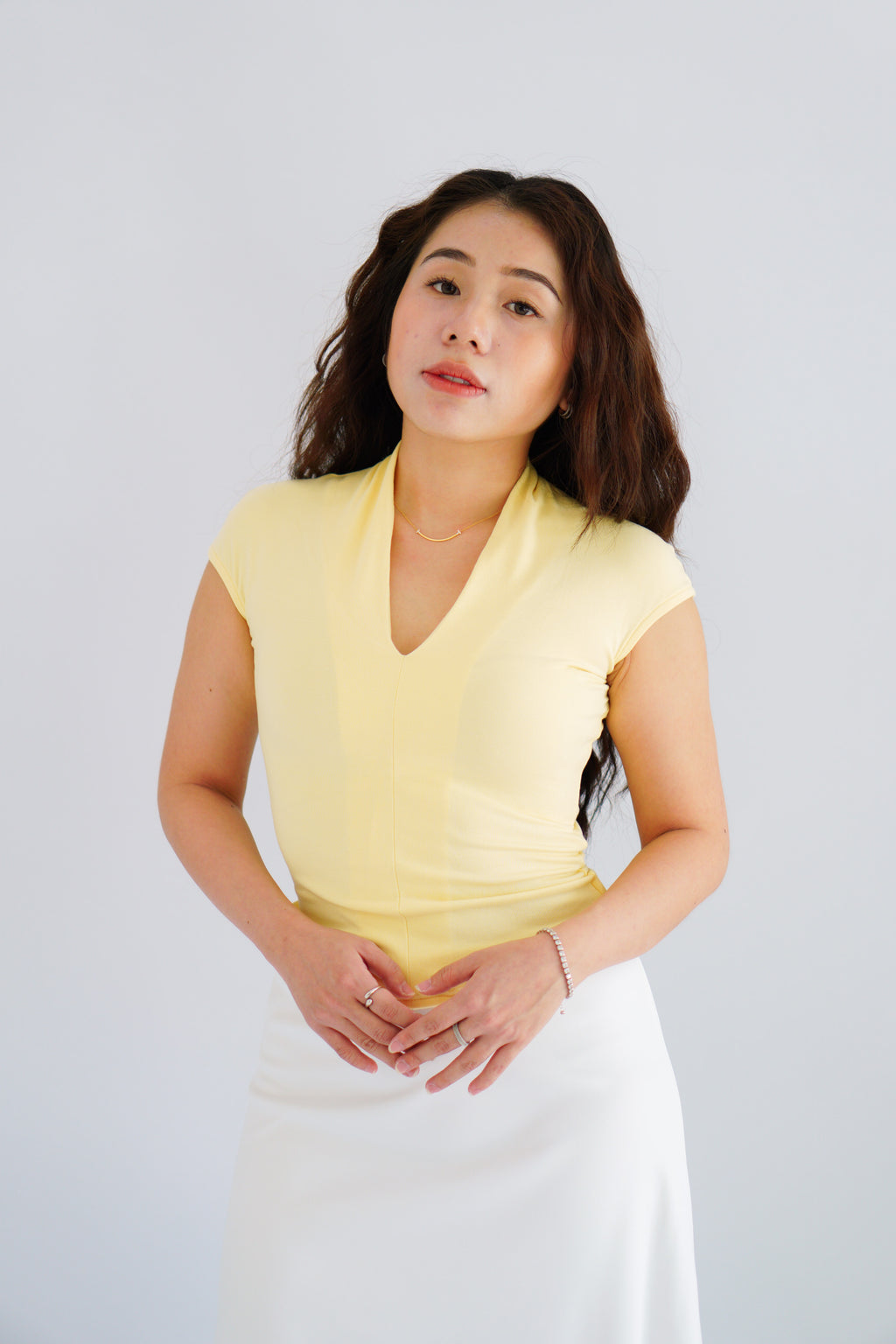 Rilo Bodycon V Neck Top in Yellow