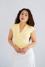 Rilo Bodycon V Neck Top in Yellow