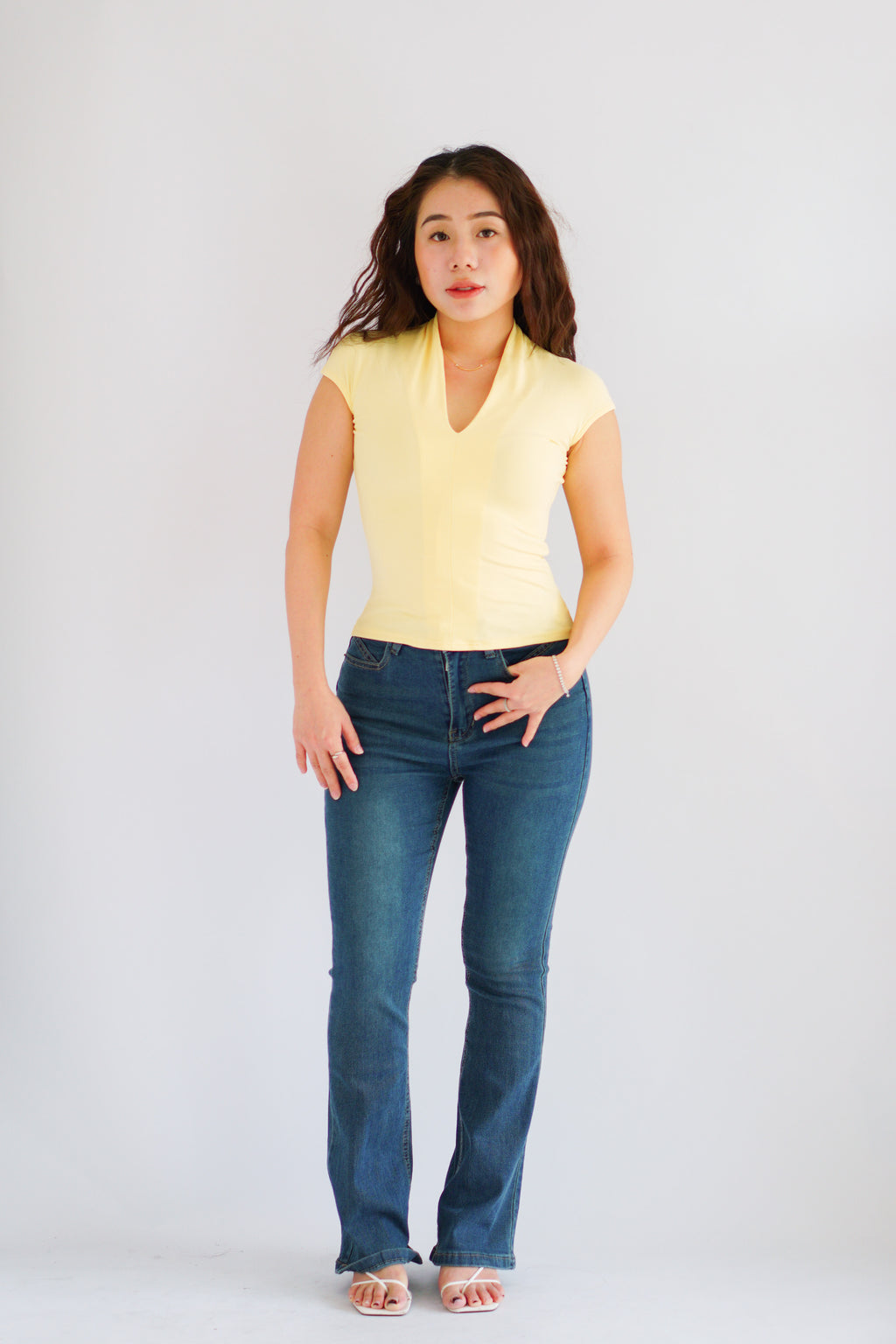 Rilo Bodycon V Neck Top in Yellow