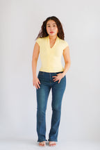 Rilo Bodycon V Neck Top in Yellow