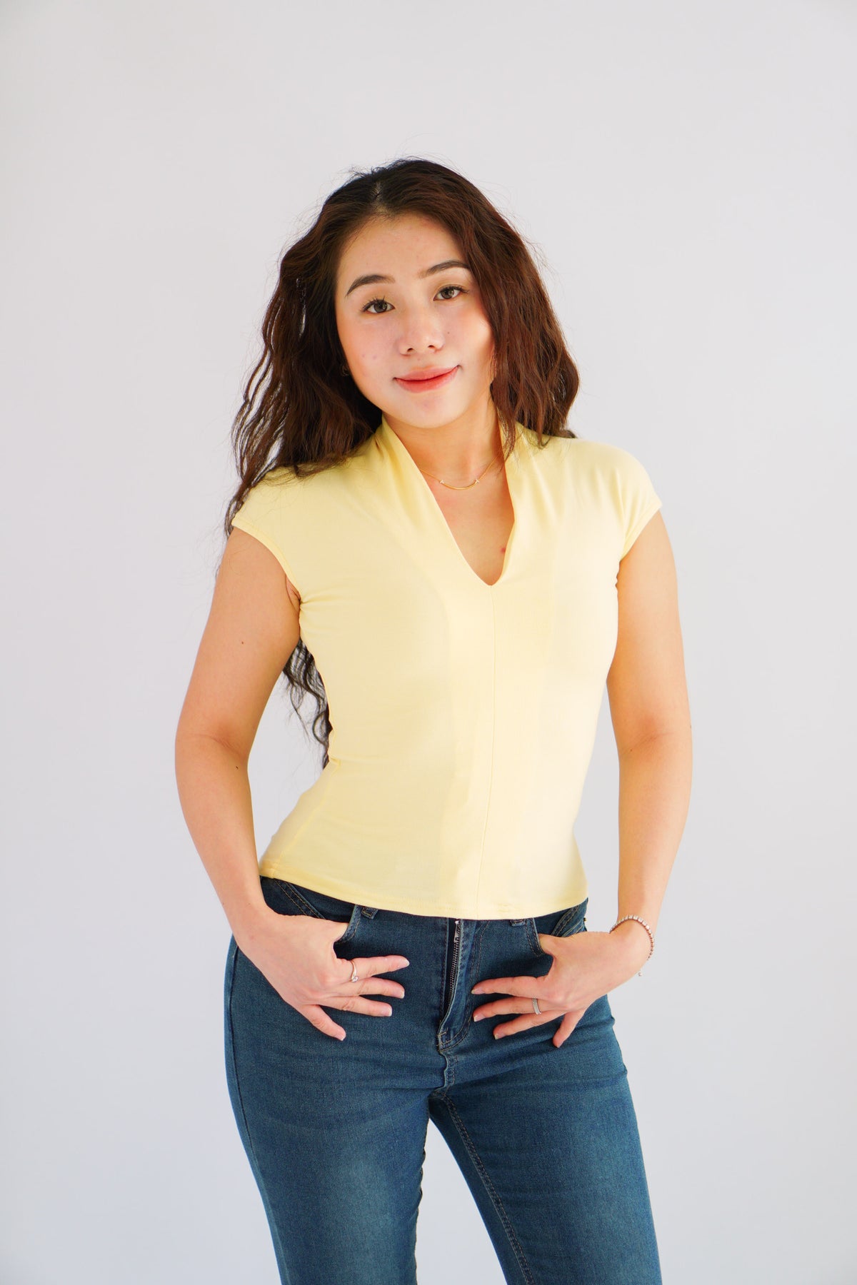 Rilo Bodycon V Neck Top in Yellow