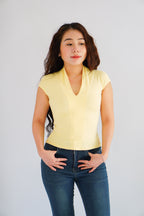 Rilo Bodycon V Neck Top in Yellow