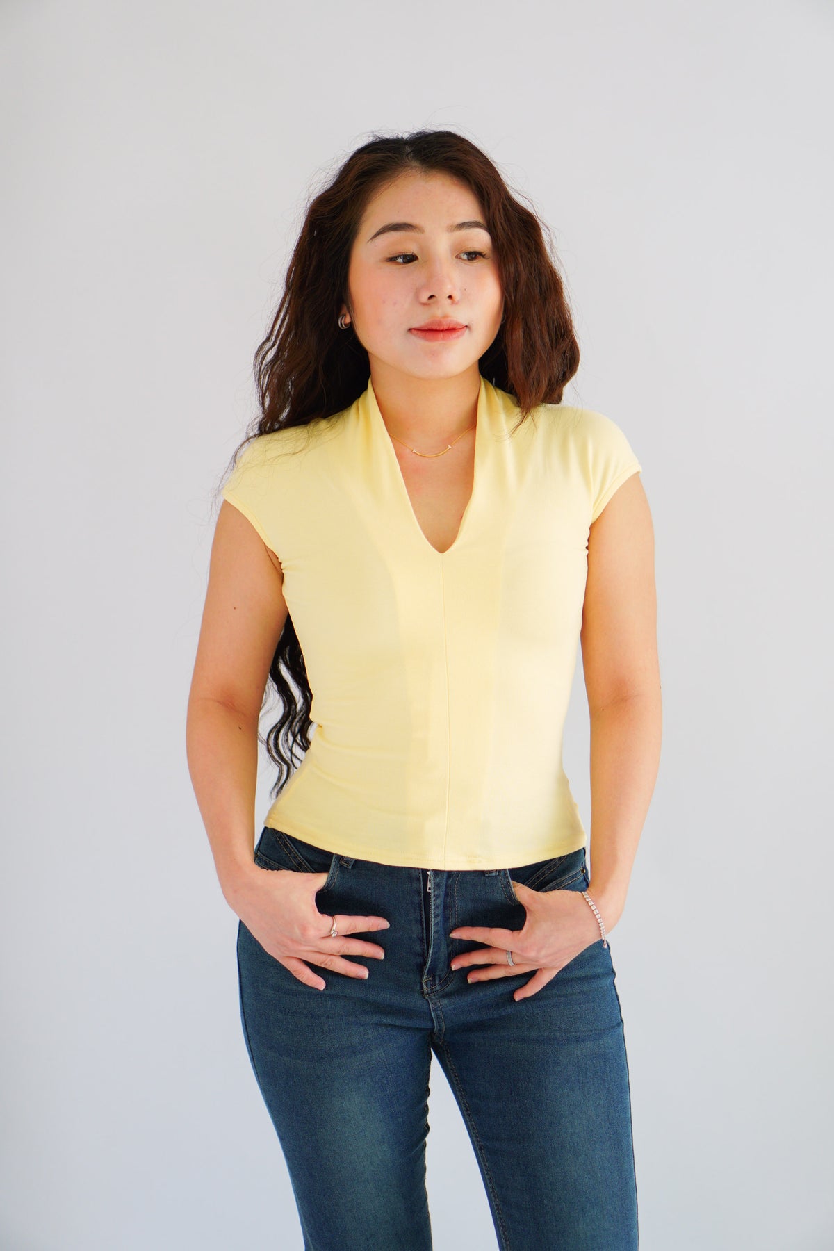 Rilo Bodycon V Neck Top in Yellow