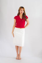Lita V Neck Lace Ribbon Short Sleeves Top in Red
