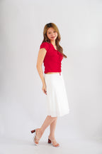Lita V Neck Lace Ribbon Short Sleeves Top in Red