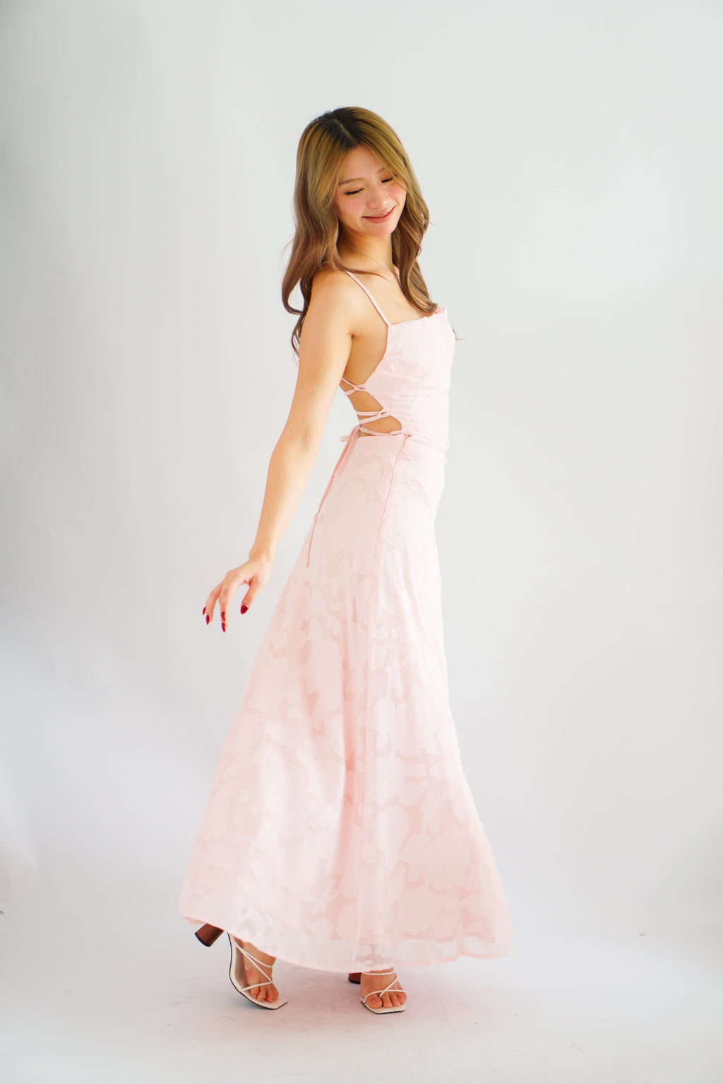 Love Escape Crossback Textured Maxi Dress in Pink
