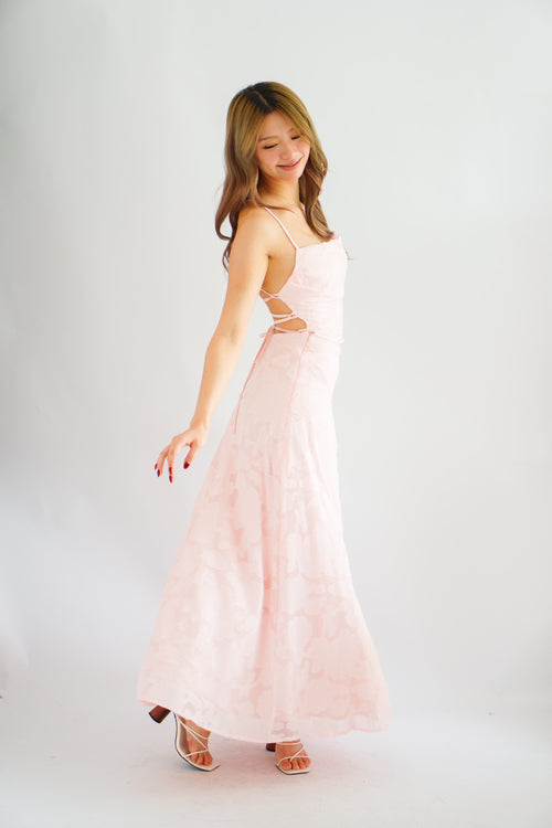 Love Escape Crossback Textured Maxi Dress in Pink