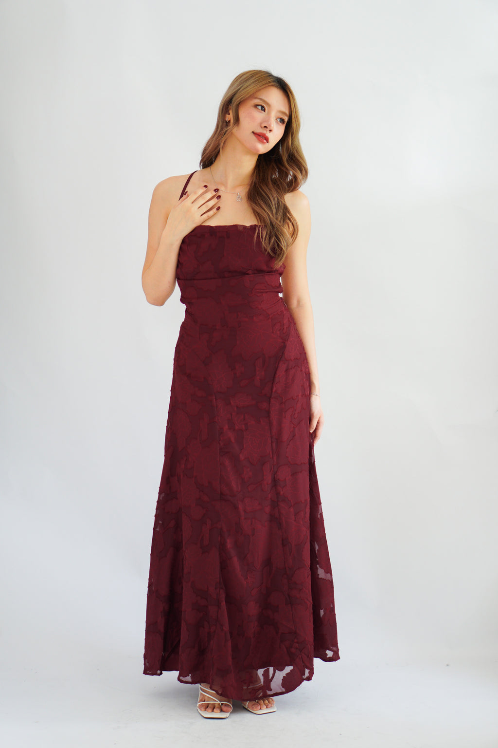 Love Escape Crossback Textured Maxi Dress in Red