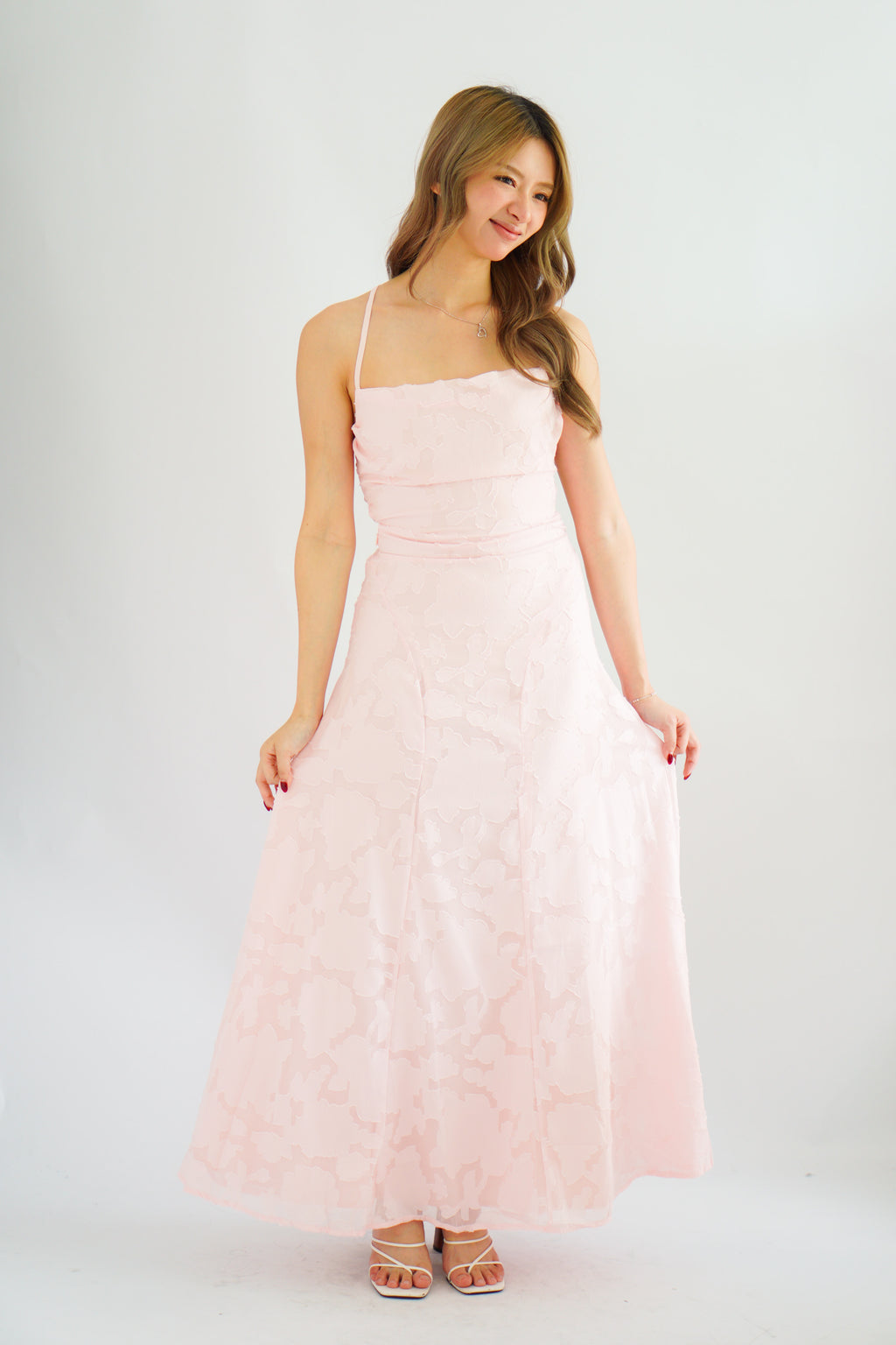 Love Escape Crossback Textured Maxi Dress in Pink