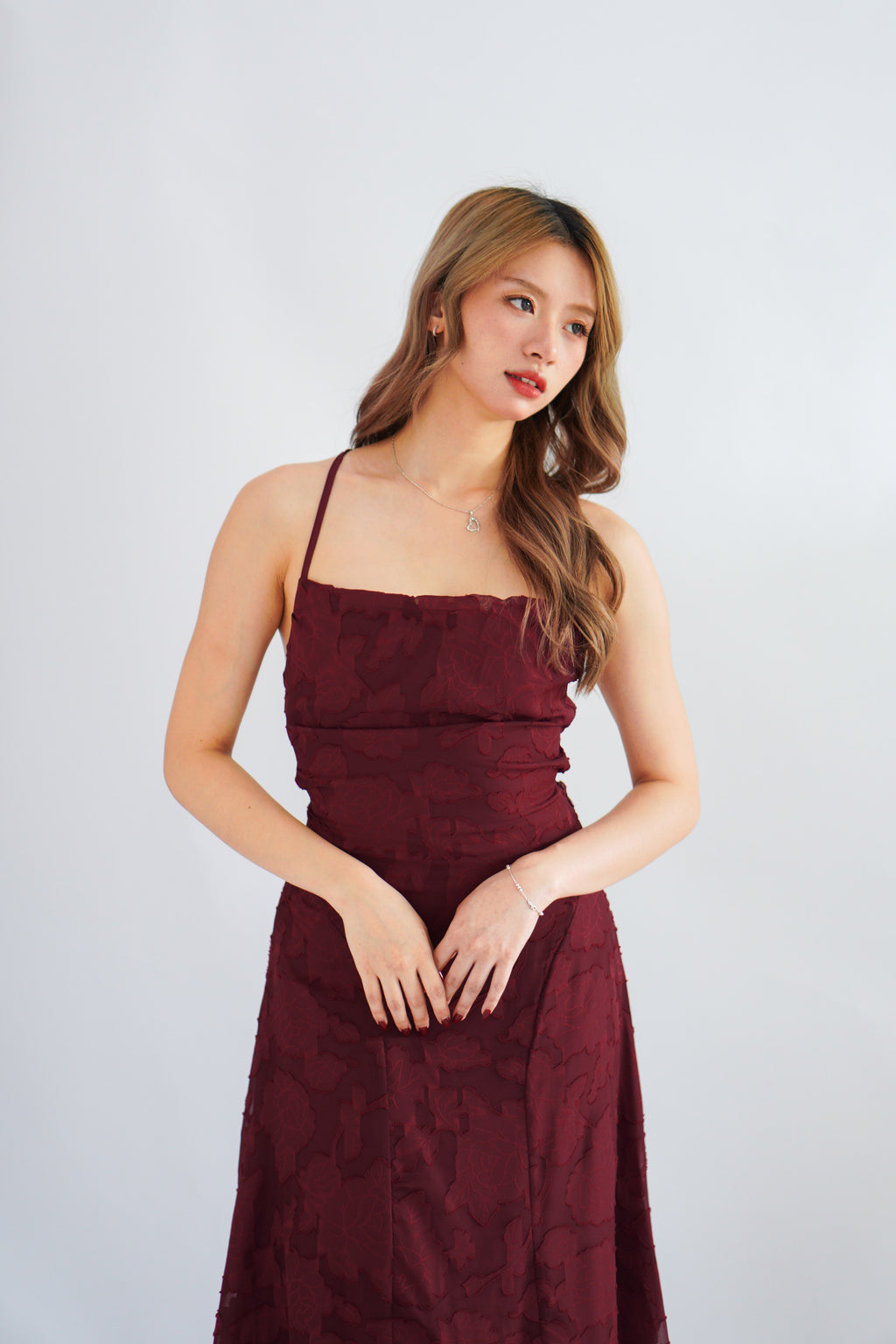Love Escape Crossback Textured Maxi Dress in Red