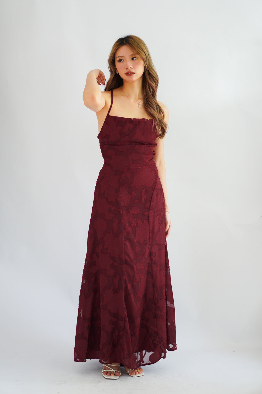 Love Escape Crossback Textured Maxi Dress in Red
