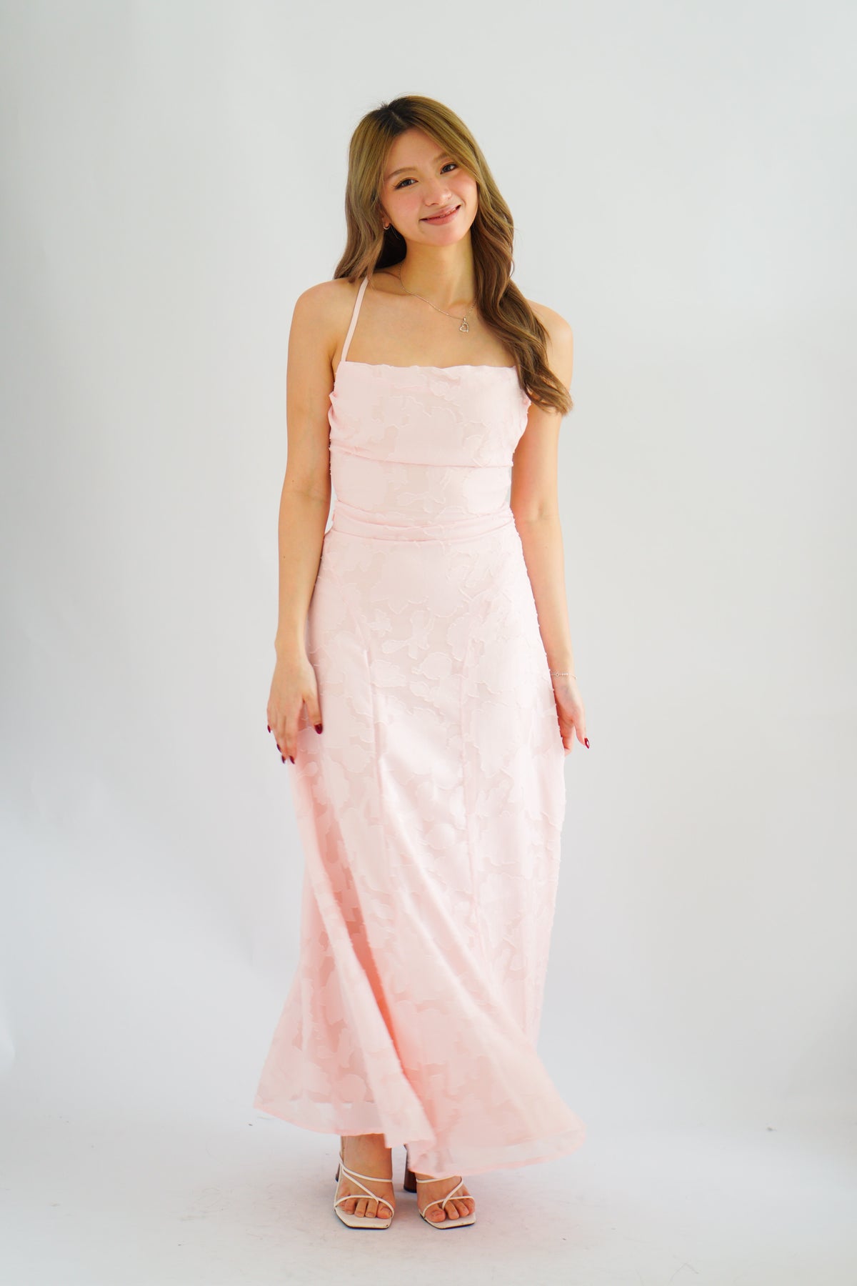 Love Escape Crossback Textured Maxi Dress in Pink