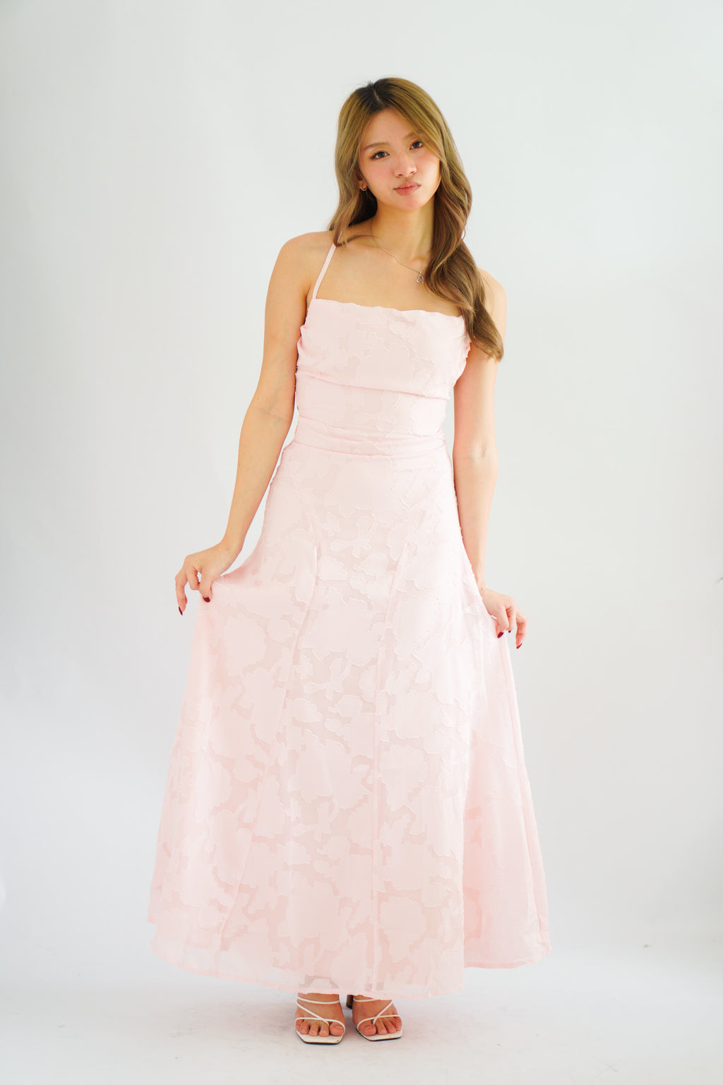 Love Escape Crossback Textured Maxi Dress in Pink