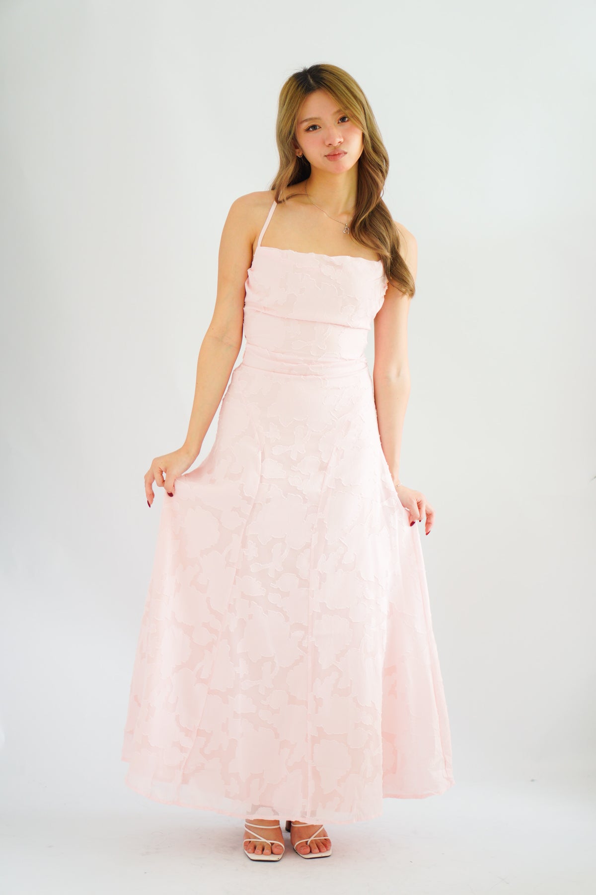 Love Escape Crossback Textured Maxi Dress in Pink