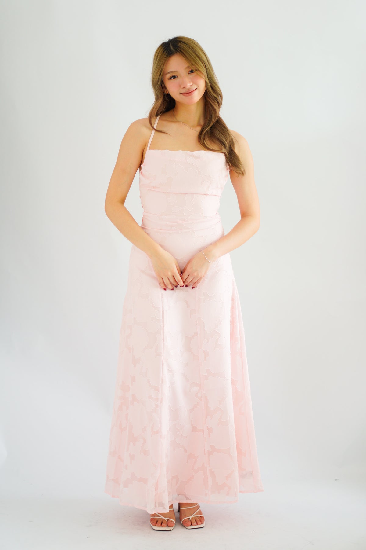 Love Escape Crossback Textured Maxi Dress in Pink
