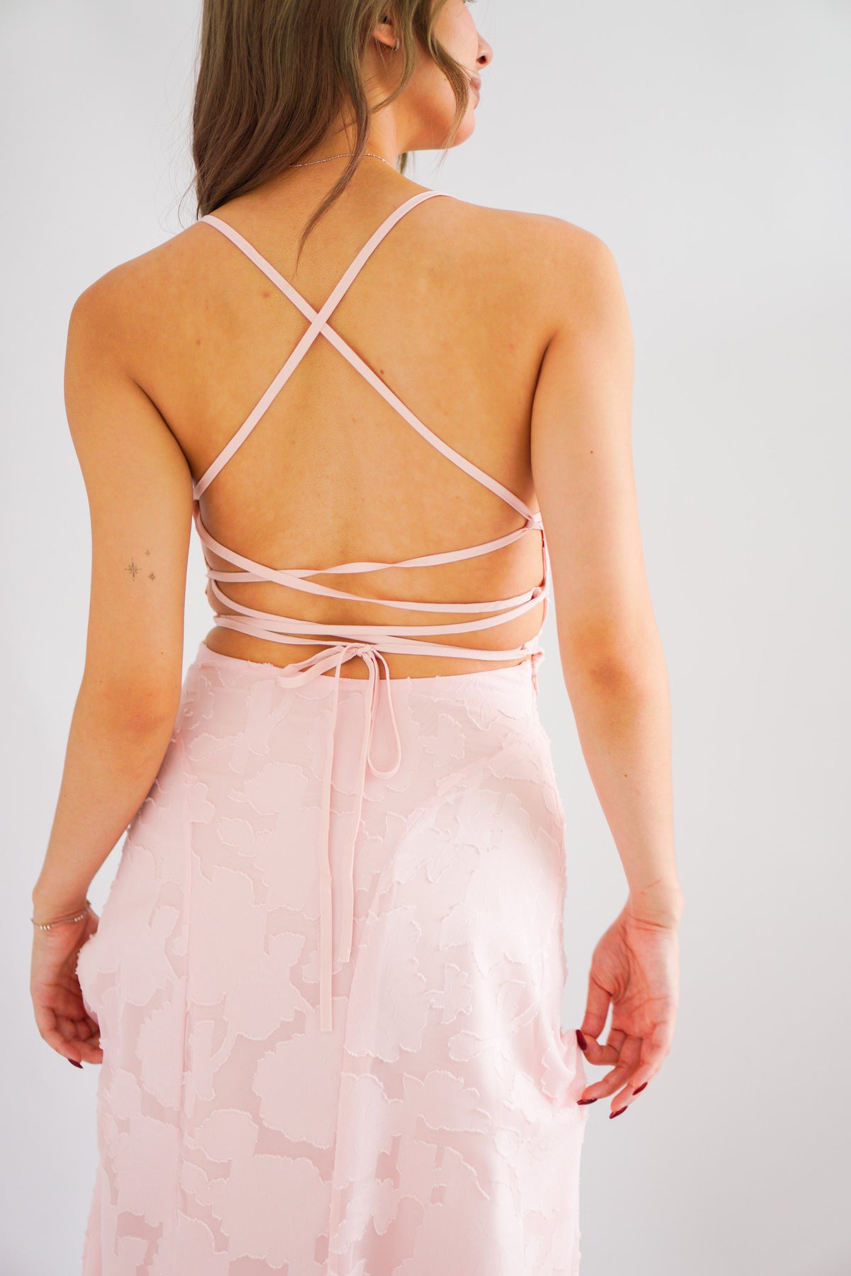 Love Escape Crossback Textured Maxi Dress in Pink