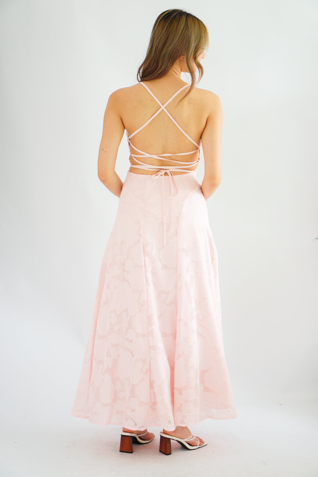 Love Escape Crossback Textured Maxi Dress in Pink