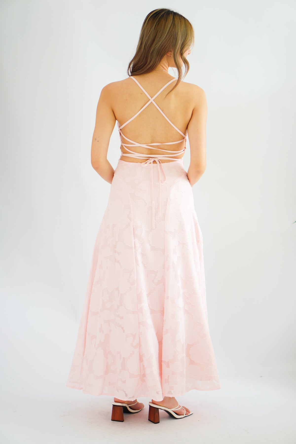 Love Escape Crossback Textured Maxi Dress in Pink