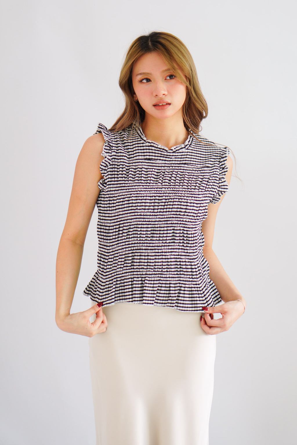 Carcy Gingham Smocked Top in Black