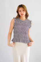 Carcy Gingham Smocked Top in Black