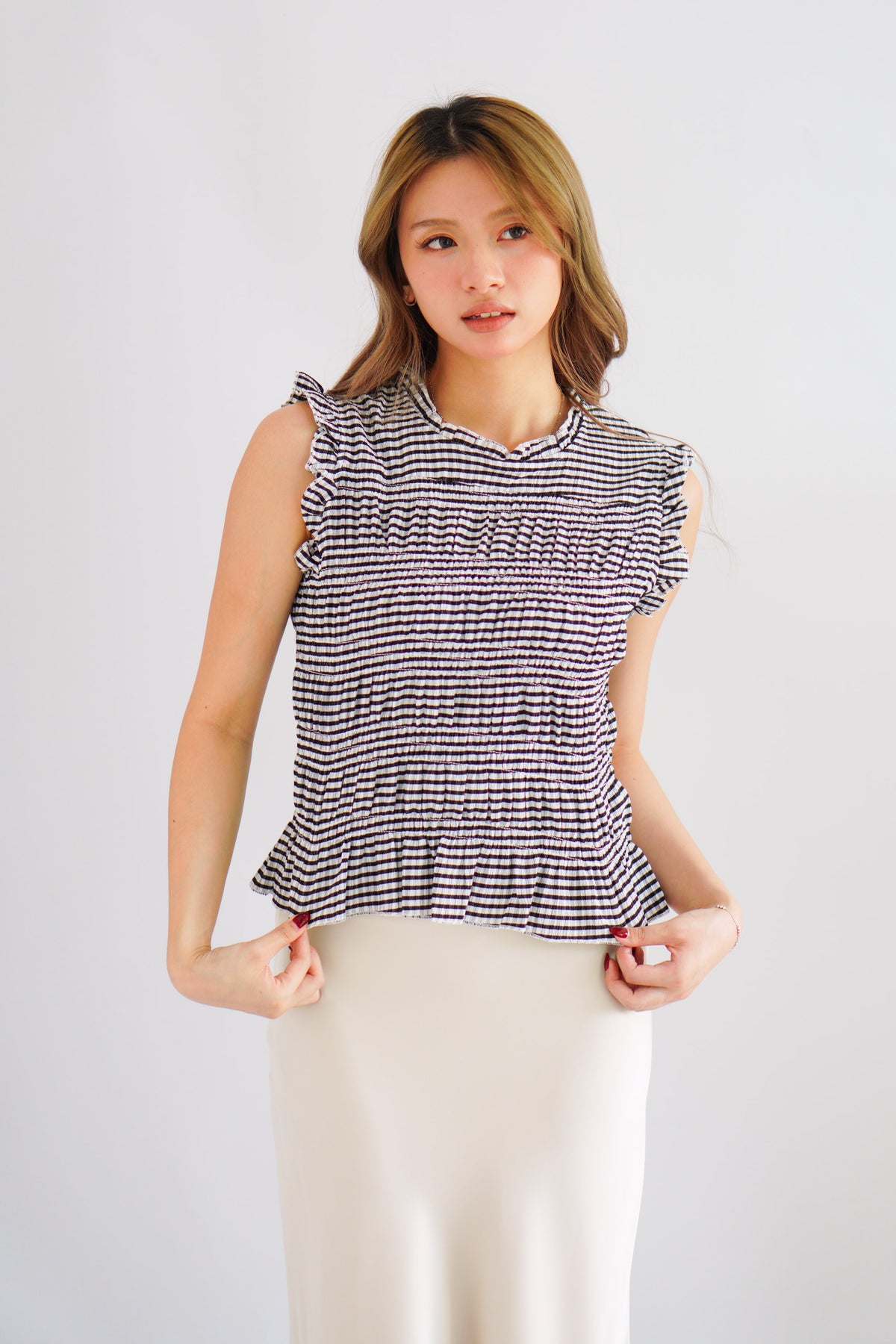 Carcy Gingham Smocked Top in Black