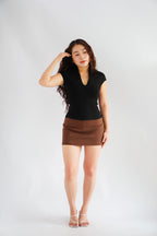 (BACKORDER) Rilo Bodycon V Neck Top in Black