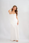 Waverly Ruched Drape Crossback Maxi Dress in White