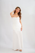 Waverly Ruched Drape Crossback Maxi Dress in White