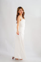 Waverly Ruched Drape Crossback Maxi Dress in White