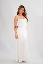 Waverly Ruched Drape Crossback Maxi Dress in White