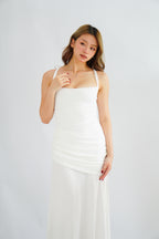 Waverly Ruched Drape Crossback Maxi Dress in White