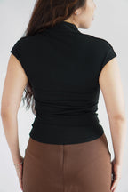 (BACKORDER) Rilo Bodycon V Neck Top in Black
