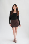 Marissa Mini Skirt with Lace in Dark Brown