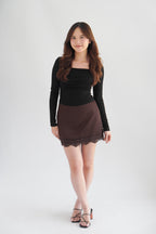 Marissa Mini Skirt with Lace in Dark Brown