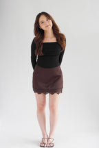 Marissa Mini Skirt with Lace in Dark Brown