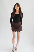 Marissa Mini Skirt with Lace in Dark Brown