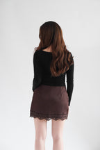 Marissa Mini Skirt with Lace in Dark Brown