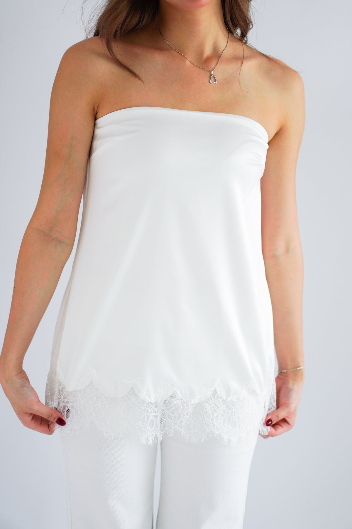 (BACKORDER) Trincy Tube Top with Lace in White