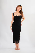 Sorissa Lace Sweetheart Bustier Bodycon Dress in Black