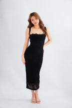Sorissa Lace Sweetheart Bustier Bodycon Dress in Black