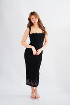 Sorissa Lace Sweetheart Bustier Bodycon Dress in Black