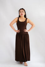 Kacey Scoop Neck Maxi Dress in Brown